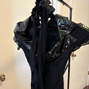 Black Halter Dress with Patent Leather Accents